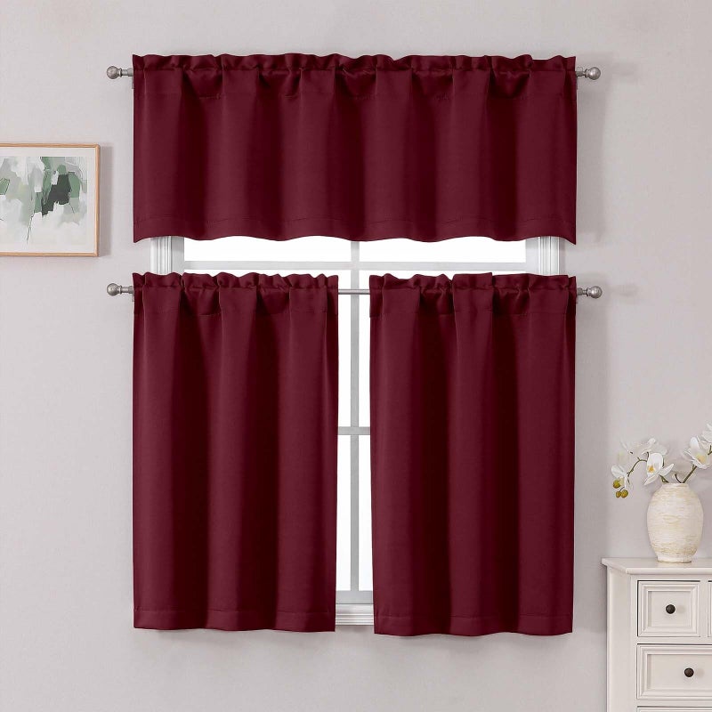 Chyhomenyc Short Burgundy Curtains 36 Inch Length, Small Kitchen Curtain Tier Rod Pocket Half Window Curtains for Basement Cabinet Camper RV Bunk, 2 PCS, Each 30Wx36L - Image 2