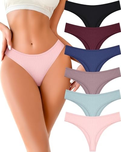 FINETOO 6 Pack Cotton Thongs for Women Breathable Low Rise Bikini Panties Womens Thong Underwear Sexy XS-XXXL - Image 5