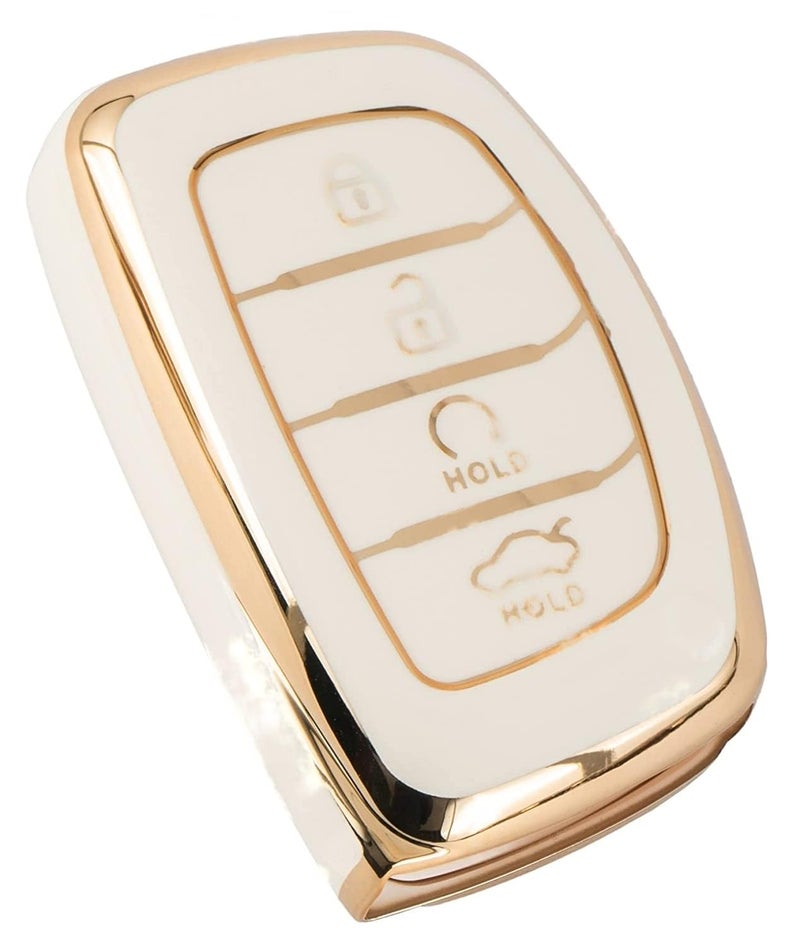AUTOFRILL TPU Car Key Cover for Hyundai Alcazar | Creta 2021 2022 2023 4 Button Smart Key Cover (Compare Key Shape & Key Image Before Ordering) (White) - Image 1