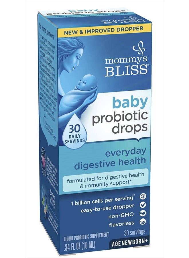 Mommy's Bliss قطرات بروبيوتيك للأطفال، تخفيف الغازات اليومية، الإمساك، وأعراض المغص + دعم المناعة، للمواليد وما فوق، 0.34 أونصة سائلة (30 حصة) - Image 2