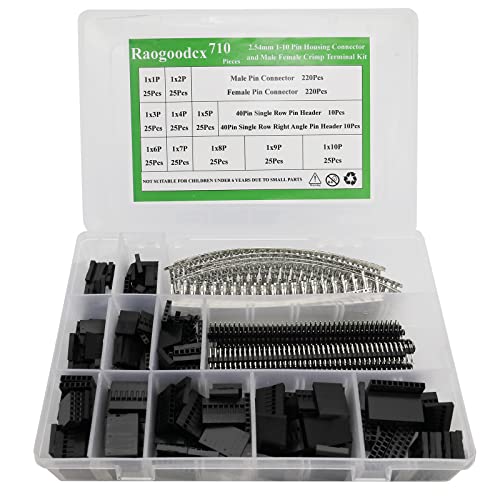 Raogoodcx 710Pcs 2.54mm Jumper Wire Cable Female Connector with 40 Pin Pitch Single Row Pin Headers,Male/Female Pin Connector Kit - Image 1