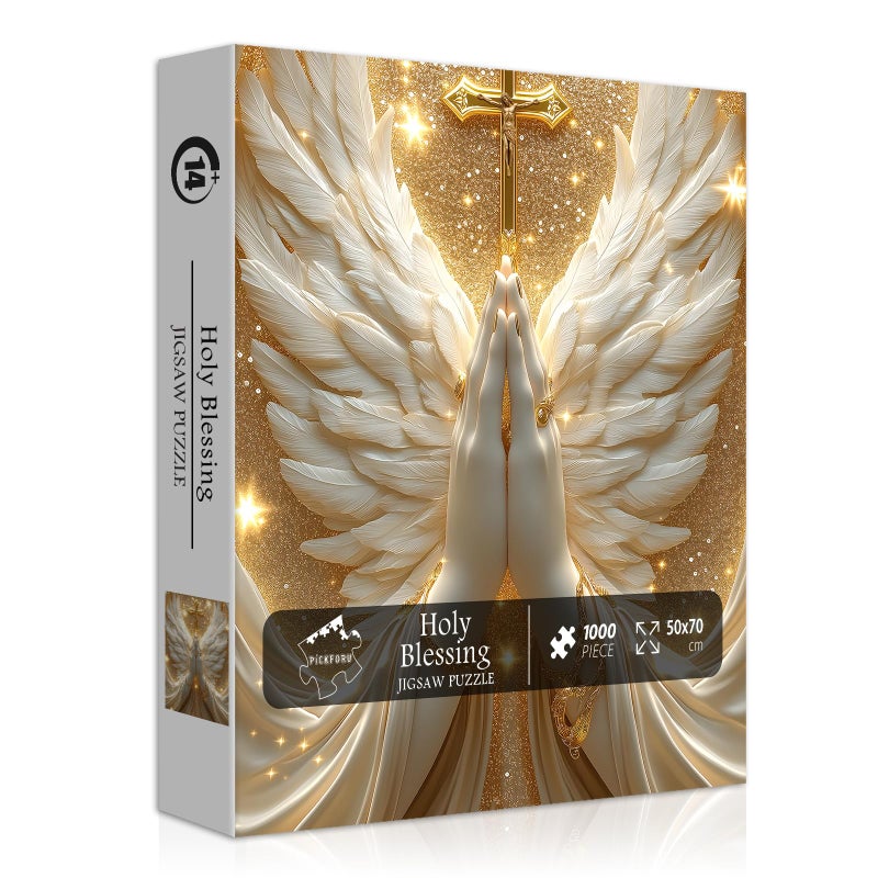 PICKFORU Christian Puzzles for Adults 1000 Pieces White Angel Wings and Cross Religious Puzzles Faith Spiritual Catholic Jigsaw Puzzle Jesus Holy Blessing Christian Home Decor - Image 3