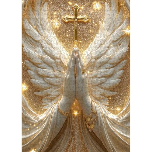 PICKFORU Christian Puzzles for Adults 1000 Pieces White Angel Wings and Cross Religious Puzzles Faith Spiritual Catholic Jigsaw Puzzle Jesus Holy Blessing Christian Home Decor - Image 5