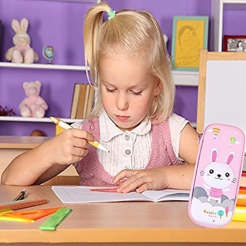 HIGH TRUSTED Leather Premium Rabbit Style And 3D Unicorn Travel Accessories Cover Pencil Compass Organizer School Kids Girls Multipurpose (Pink) - Image 5
