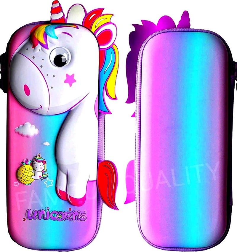 HIGH TRUSTED Leather Premium Rabbit Style And 3D Unicorn Travel Accessories Cover Pencil Compass Organizer School Kids Girls Multipurpose (Pink) - Image 3