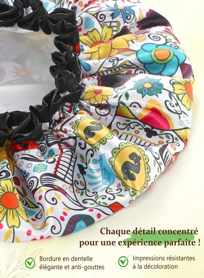 mikimini Shower Cap for Women Reusable Waterproof, Extra Large Hair Cap for Shower with Double Layers, Stylish Vibrant Designed Shower Bonnet for Long Thick Hair, 2 Pieces - Image 3
