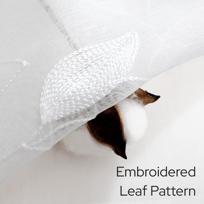 HOMEIDEAS HOMEIDEAS White Sheer Kitchen Curtains 30 X 36 Inch Length 2 Panels Embroidered Leaf Pattern Short Curtains for Small Window Valance Tiers - Image 3