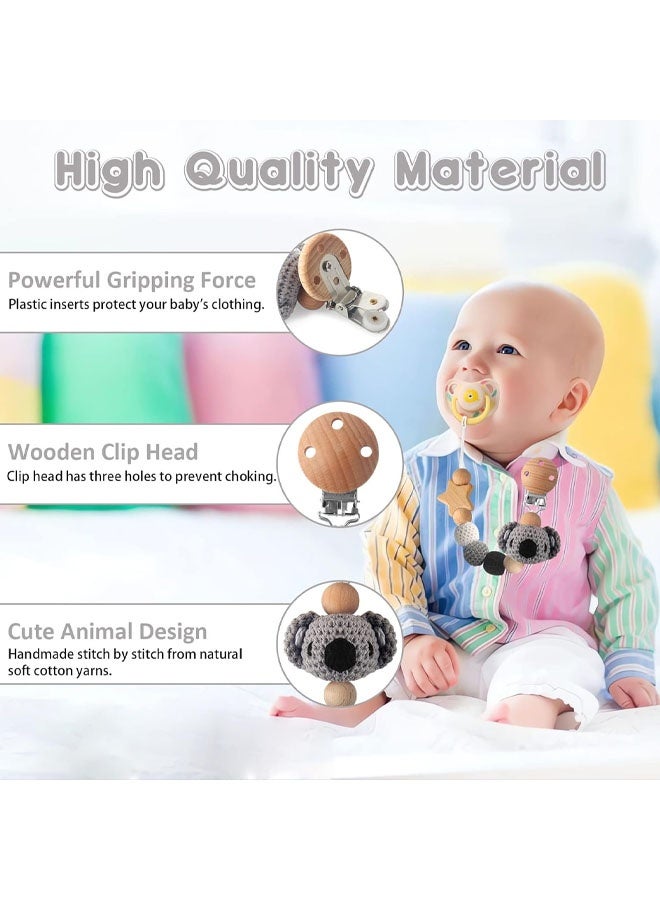 Pacifier Clip,Pacifier Clips for Boys and Girls  Cute Koala Handmade Knitted Pacifier Holder Fits for Most Pacifier, Baby Teethers, Baby Shower and Baby Gift - Image 2