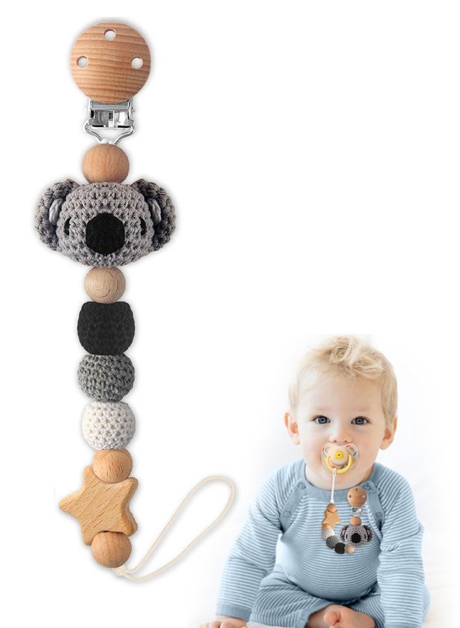 Pacifier Clip,Pacifier Clips for Boys and Girls  Cute Koala Handmade Knitted Pacifier Holder Fits for Most Pacifier, Baby Teethers, Baby Shower and Baby Gift - Image 1