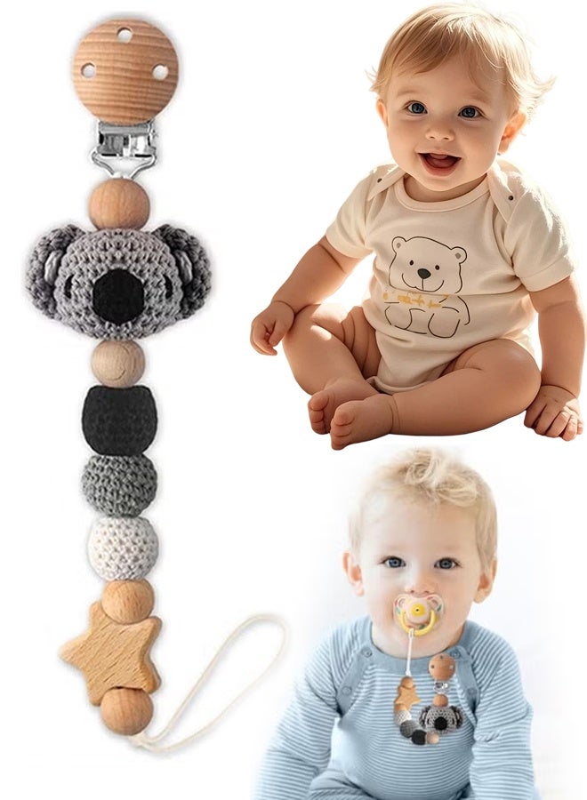 Pacifier Clip,Pacifier Clips for Boys and Girls  Cute Koala Handmade Knitted Pacifier Holder Fits for Most Pacifier, Baby Teethers, Baby Shower and Baby Gift - Image 1