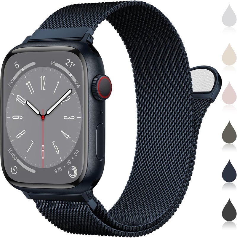 Compatible with Apple Watch Band 42mm 41mm 40mm 38mm for Women and Men, Magnetic Metal Stainless Steel Strap Wristband Compatible for iWatch Series 10 9 8 7 6 5 4 3 2 1 SE Midnight Blue