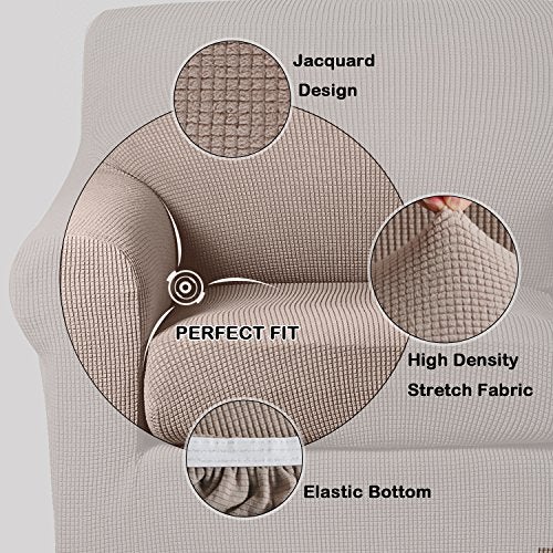 Turquoize Stretch Sofa Slipcover 2 Pieces Sofa Cover Couch Cover for 3 Cushion Couch Washable Furniture Protector Covers with Elastic Bottom Feature Thick Jacquard Fabric (Sofa, Sand) - Image 3