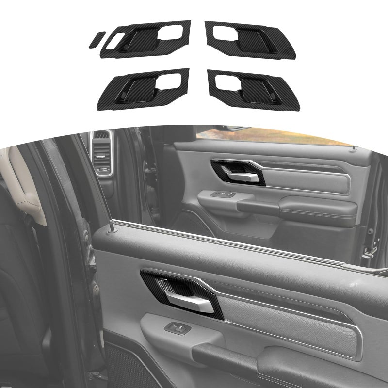 JOSHELA for RAM TRX Inner Door Handle Cover Trim Bowl Fit for Dodge RAM TRX 2018Present Black Carbon Fiber Interior Accessories 4pcs - Image 2