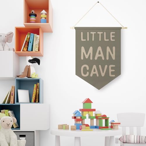 Qpenm Little Man Cave Hanging Wall Canvas Banner Kids Playroom Hanging Pennant Flag Prints Nursery Boy Wall Decor Baby Boy Wall Art posterprints - Image 3