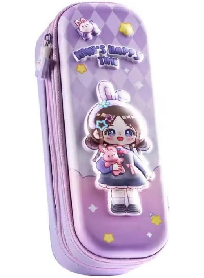 تيمسون حافظة أقلام تيمسون مزدوجة الطبقات بتصميم ثلاثي الأبعاد على شكل فتاة لطيفة للأطفال، مزودة بجيب كبير متعدد الوظائف لتنظيم أدوات القرطاسية للمدرسة (KBX-1062-MW) (أرجواني) - Image 1