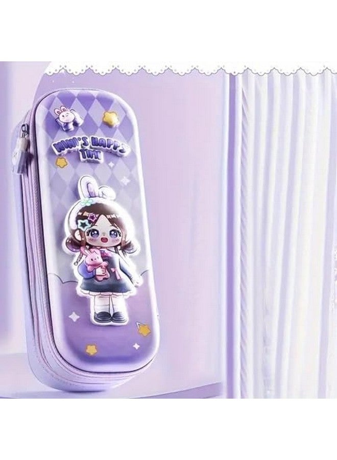 تيمسون حافظة أقلام تيمسون مزدوجة الطبقات بتصميم ثلاثي الأبعاد على شكل فتاة لطيفة للأطفال، مزودة بجيب كبير متعدد الوظائف لتنظيم أدوات القرطاسية للمدرسة (KBX-1062-MW) (أرجواني) - Image 2