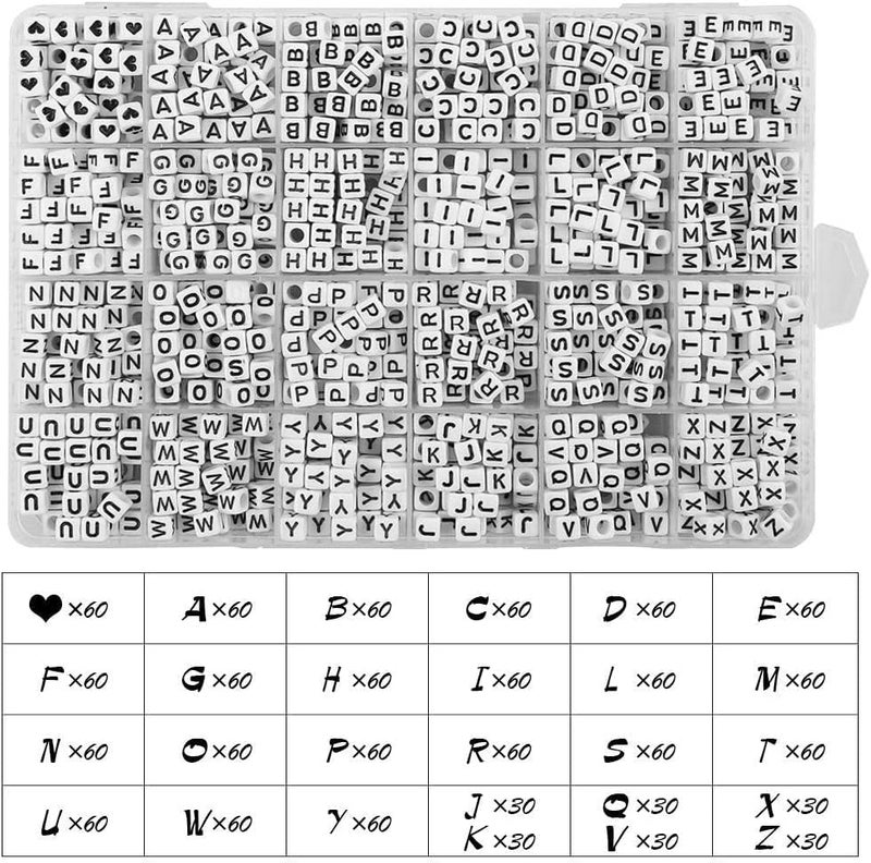QUEFE 1440pcs Acrylic Letter Beads White Cube Sorted Alphabet Beads for Jewelry Making, Bracelets, Necklaces, Key Chains (6 x 6mm) - Image 3
