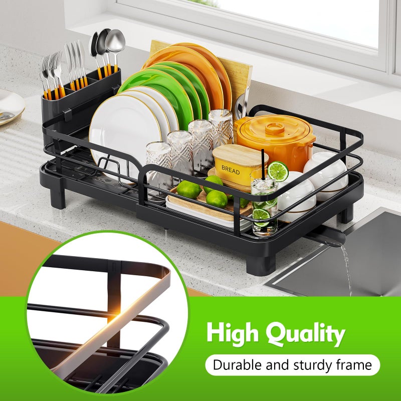 TOOLF Expandable Dish Rack, Dish Drying Rack for Kitchen Counter, Foldable Dish Dryer Rack, Stainless Steel Dish Drainer Racks with Cutlery Holder, Collapsible Dish Drying Racks Standard Size,Black - Image 5