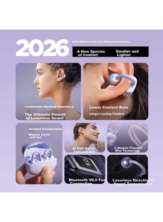 Sheyin S5 Clip-on Bluetooth Earphones Open Air Conduction Non-in-ear Sport Ear Hook Long-wear Comfortable Compatible With Apple Huawei Phones - Luminous Purple - Image 5