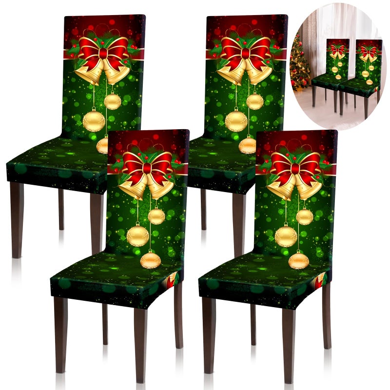 Moukeren Chair Covers 4 Pcs Green  Furniture Cover for Dining Room Stretch Removable Washable Protector with Christmas Seat Slipcover for Home Hotel Banquet Wedding Party
