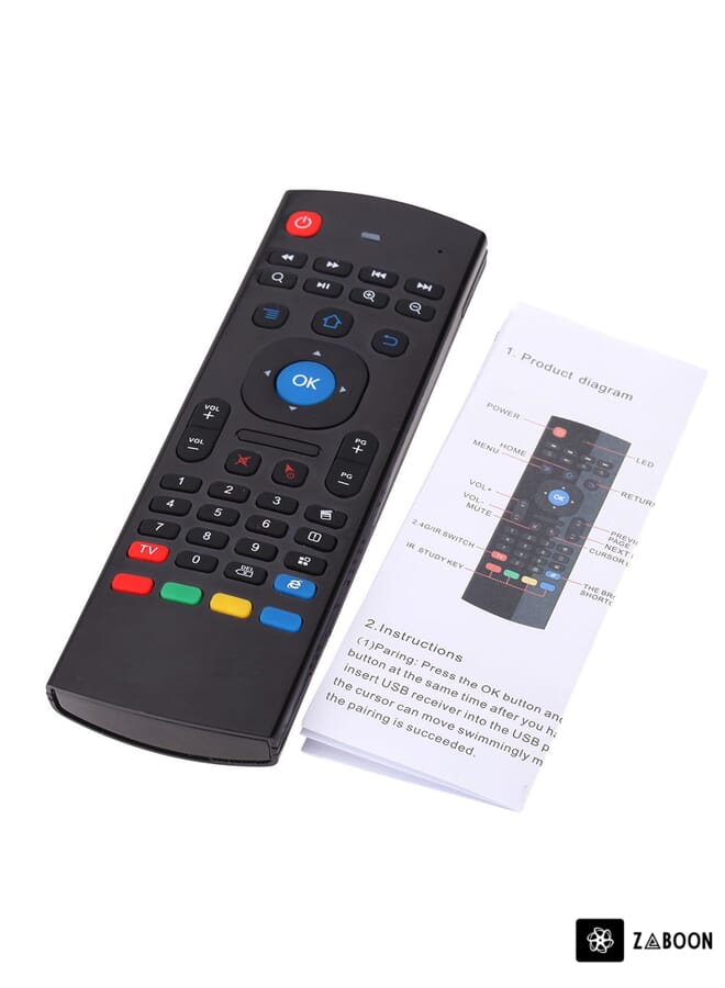 Zaboon Portable 2.4G Wireless Keyboard Controller Air Mouse Remote Control for Smart TV Black
