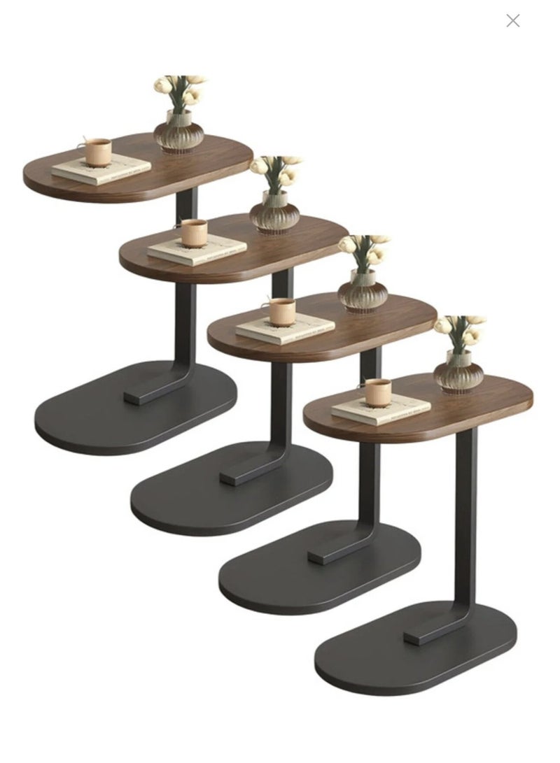 Living Modern Coffee Table | C-Shaped Side Table with Brown Wood Top and Black Metal Frame (4 Pieces) - Image 1