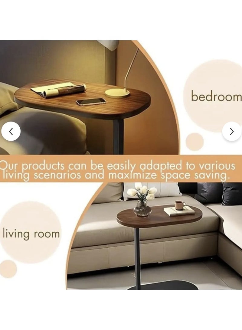 Living Modern Coffee Table | C-Shaped Side Table with Brown Wood Top and Black Metal Frame (4 Pieces) - Image 2