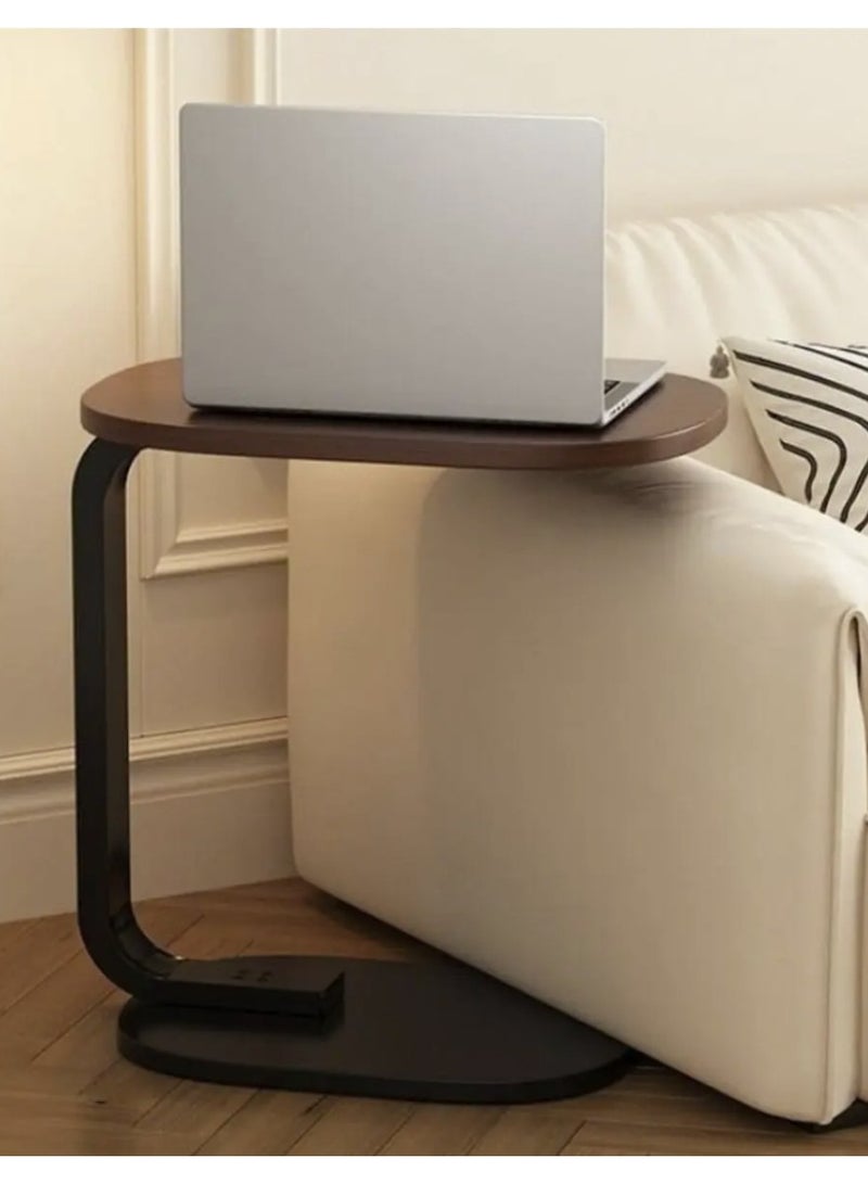 Living Modern Coffee Table | C-Shaped Side Table with Brown Wood Top and Black Metal Frame (4 Pieces) - Image 3