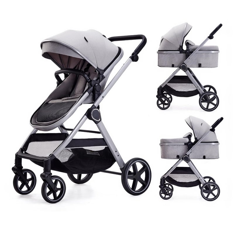 Lortsybab 2 in 1 Baby Stroller, Newborn Infant Toddler Convertible Pram Stroller for 0-36 Months Old Babies (Grey) - Image 1