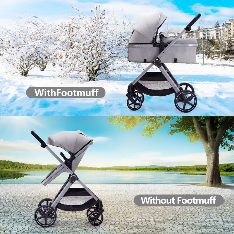 Lortsybab 2 in 1 Baby Stroller, Newborn Infant Toddler Convertible Pram Stroller for 0-36 Months Old Babies (Grey) - Image 4
