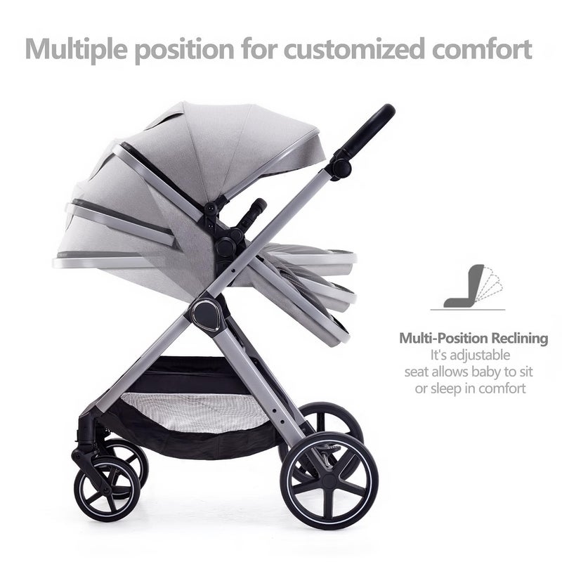 Lortsybab 2 in 1 Baby Stroller, Newborn Infant Toddler Convertible Pram Stroller for 0-36 Months Old Babies (Grey) - Image 3
