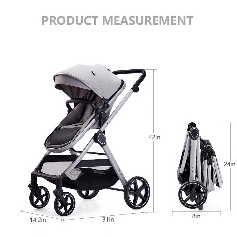 Lortsybab 2 in 1 Baby Stroller, Newborn Infant Toddler Convertible Pram Stroller for 0-36 Months Old Babies (Grey) - Image 5