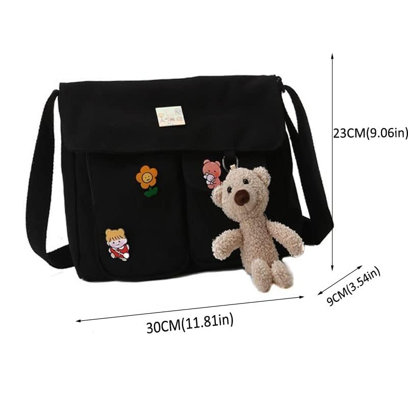 PRAGARI Canvas Crossbody Bag Messenger Cute Bag with Pins and Pendant for Women Girls Casual Shoulder Aesthetic School bag - Image 5