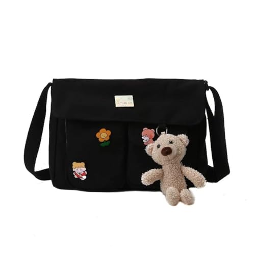 PRAGARI Canvas Crossbody Bag Messenger Cute Bag with Pins and Pendant for Women Girls Casual Shoulder Aesthetic School bag - Image 1