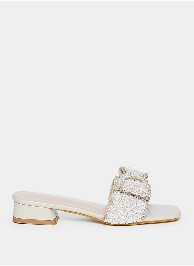 Styli Embellished Bow Low Heel Sandals
