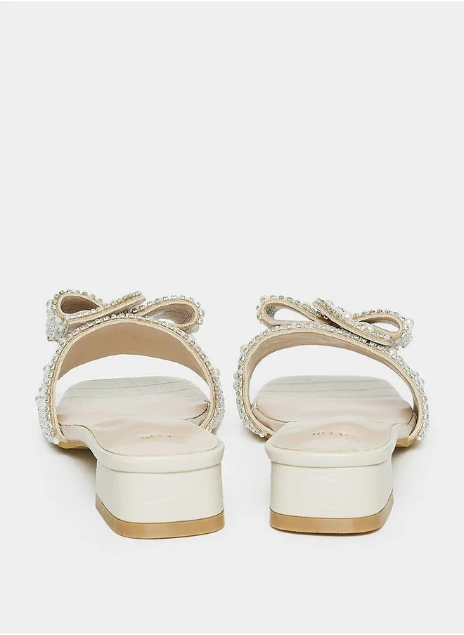 Styli Embellished Bow Low Heel Sandals