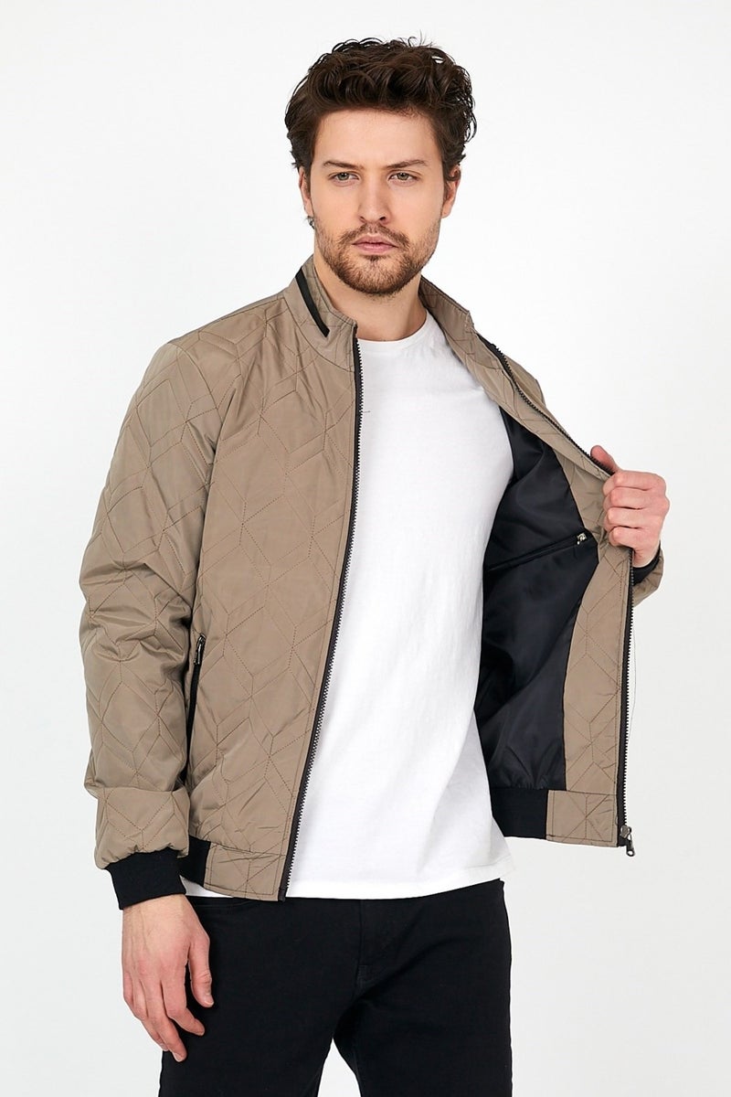 Sivaist Men's Cream Seasonal Knitwear and Leather Piping Detailed Zippered Inside Pocket Coat & Jacket  - Image 2