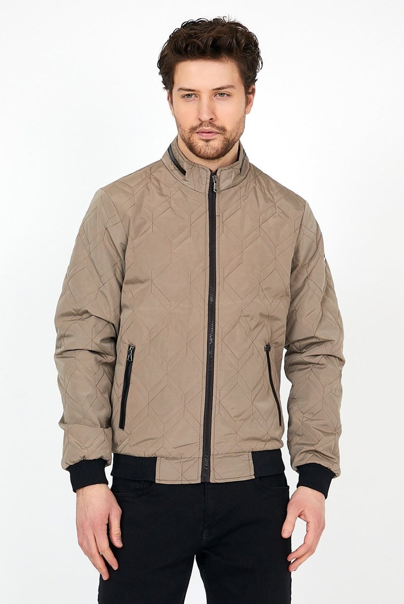 Sivaist Men's Cream Seasonal Knitwear and Leather Piping Detailed Zippered Inside Pocket Coat & Jacket  - Image 1