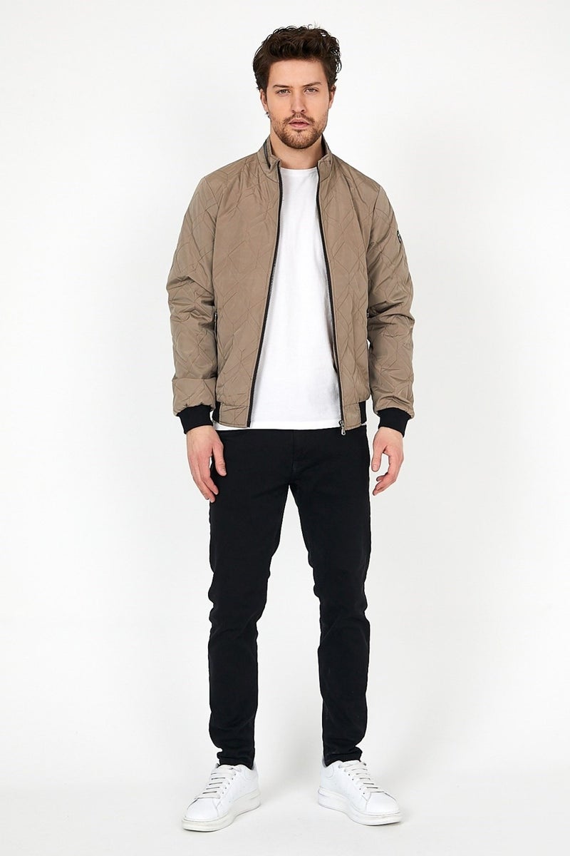 Sivaist Men's Cream Seasonal Knitwear and Leather Piping Detailed Zippered Inside Pocket Coat & Jacket  - Image 3