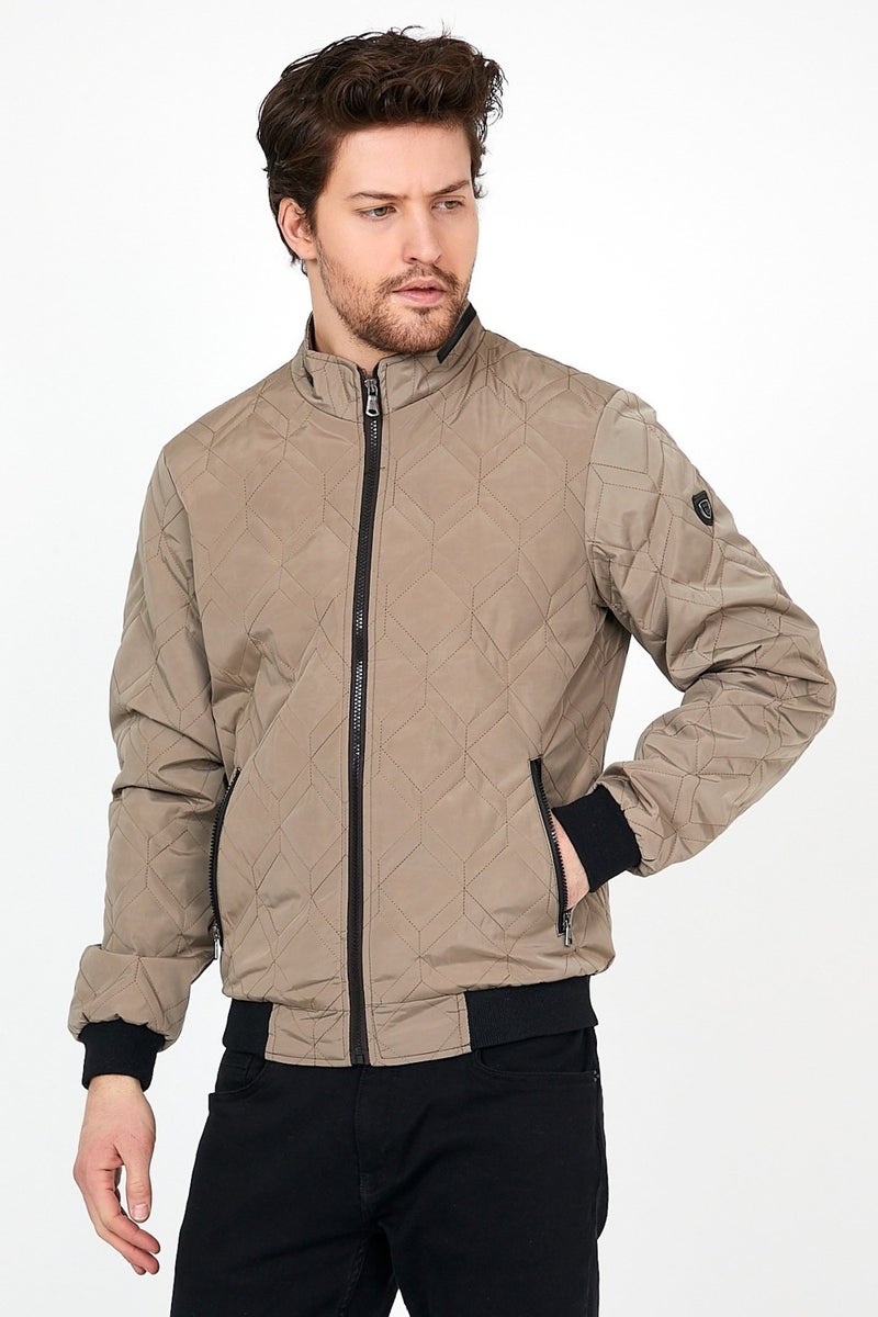 Sivaist Men's Cream Seasonal Knitwear and Leather Piping Detailed Zippered Inside Pocket Coat & Jacket  - Image 4