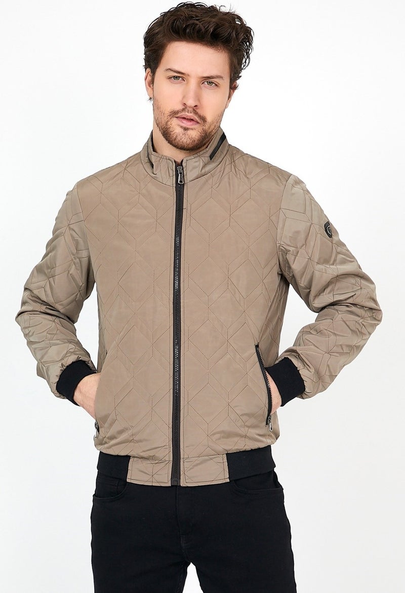 Sivaist Men's Cream Seasonal Knitwear and Leather Piping Detailed Zippered Inside Pocket Coat & Jacket  - Image 5