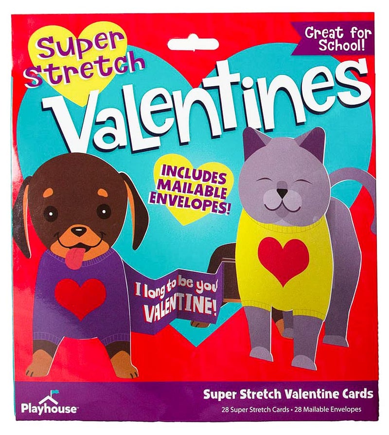 Playhouse Super Stretch Accordion Pets 28 Card Super Valentine Exchange Pack for Kids - Image 1