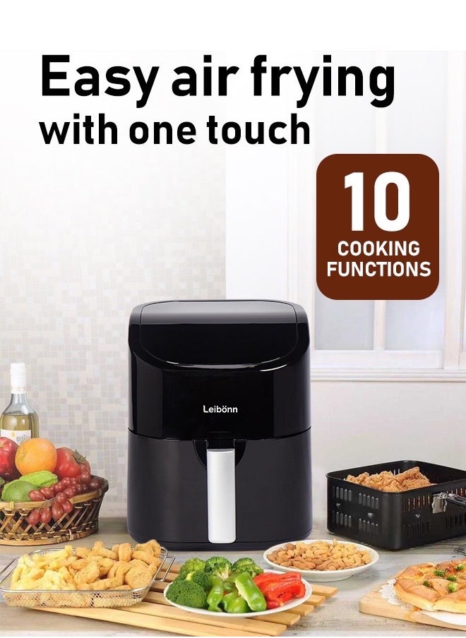 Leibonn Air Fryer 4.5L, Uses No Oil, Large Square Single Drawer, Roast, Bake, Air Fry, Family Size, Digital, Cook From Frozen, Non-Stick, Dishwasher Safe Basket And Crisper Plate  - Image 2