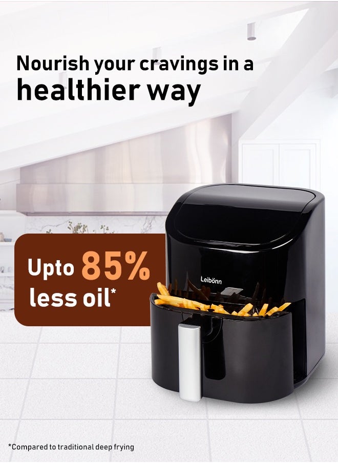 Leibonn Air Fryer 4.5L, Uses No Oil, Large Square Single Drawer, Roast, Bake, Air Fry, Family Size, Digital, Cook From Frozen, Non-Stick, Dishwasher Safe Basket And Crisper Plate  - Image 3