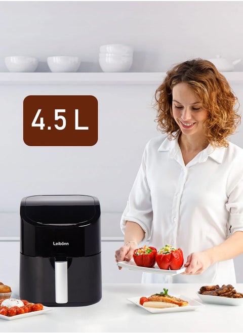 Air Fryer 4.5L, Uses No Oil, Large Square Single Drawer, Roast, Bake, Air Fry, Family Size, Digital, Cook From Frozen, Non-Stick, Dishwasher Safe Basket And Crisper Plate