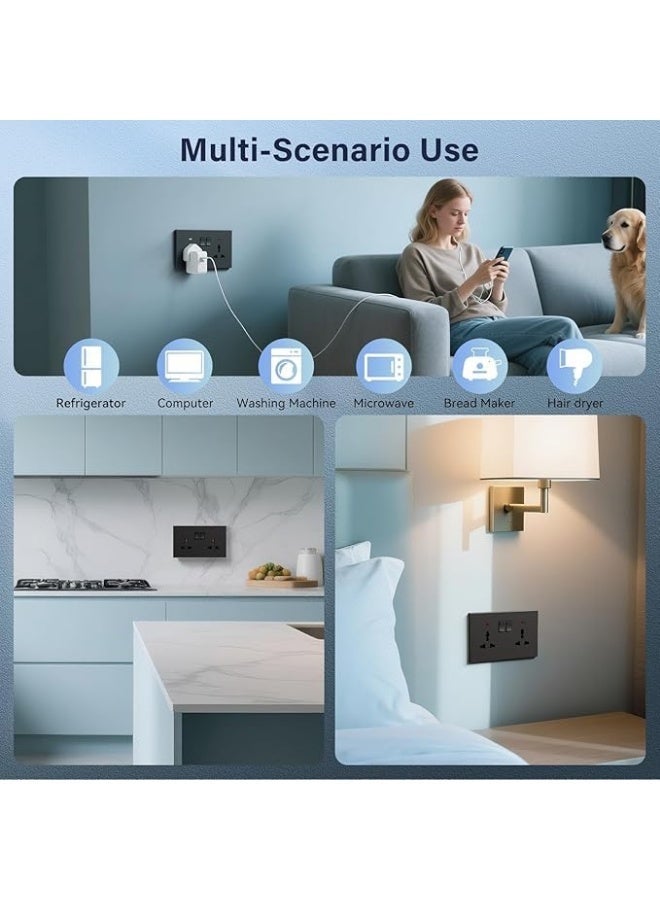 Future Double Universal Switched Power Socket Outlet with Dual Independent Switches, Multi Standard Wall Electrical Socket for Home Office Hotel Commercial Power Distribution Solution - Image 3
