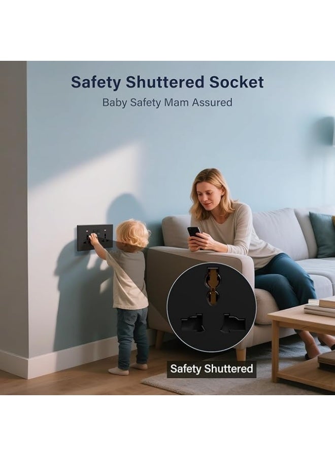 Future Double Universal Switched Power Socket Outlet with Dual Independent Switches, Multi Standard Wall Electrical Socket for Home Office Hotel Commercial Power Distribution Solution - Image 2