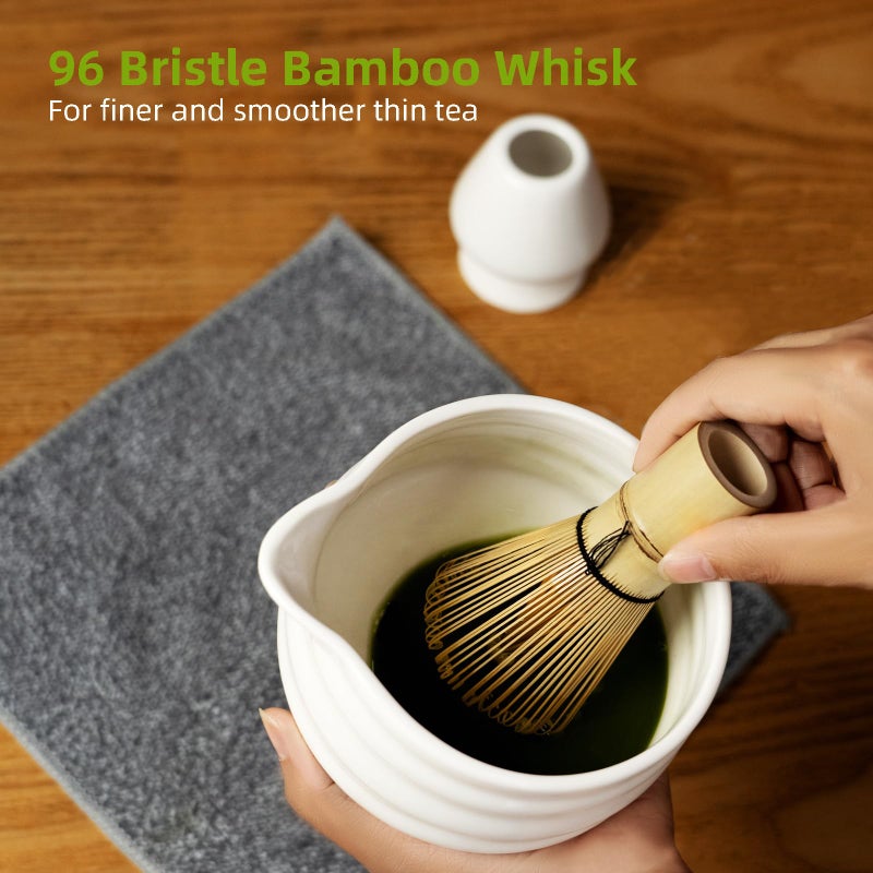 Odaserat Matcha Whisk Set, 7 Pcs Matcha Kit, Premium Ceramic Matcha Set, Whisk and Bowl, Sifter, Cup Holder, Bamboo Scoop, Tea Plucking, Tea Towel, Matcha Lovers (White) - Image 5