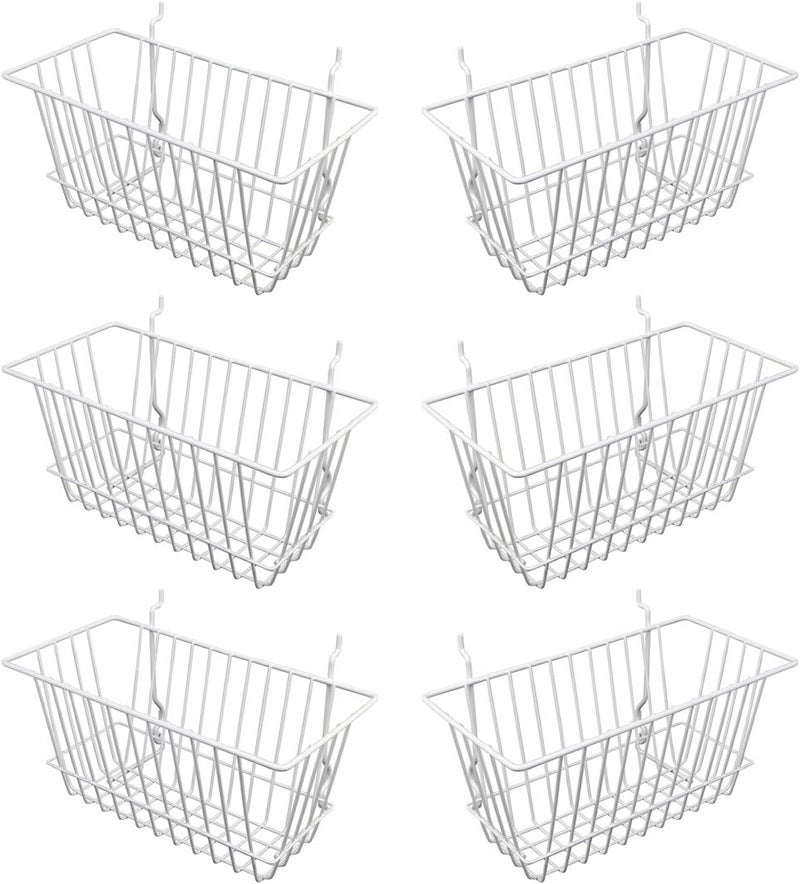 Econoco - White Multi-Fit Narrow Wire Basket for Slatwall, Pegboard or Gridwall (Set of 6) Metal Semi-Gloss Basket, White - Image 1