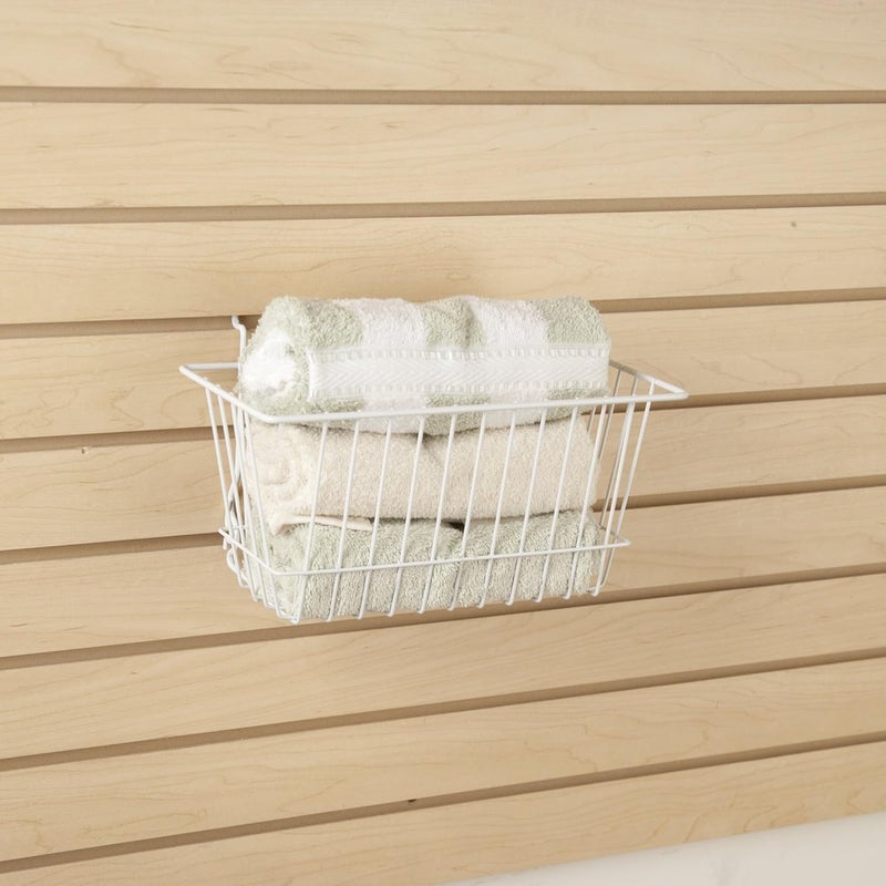 Econoco - White Multi-Fit Narrow Wire Basket for Slatwall, Pegboard or Gridwall (Set of 6) Metal Semi-Gloss Basket, White - Image 2
